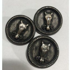 EQUESTRIAN Theme Silvertone 3 Pieces Sewing Craft Replacement Buttons Horse Head